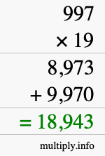 How to calculate 997 times 19 using long multiplication