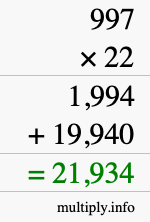 How to calculate 997 times 22 using long multiplication