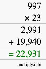 How to calculate 997 times 23 using long multiplication How to calculate 997 times 23 using long multiplication