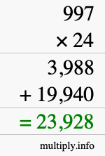 How to calculate 997 times 24 using long multiplication