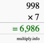 How to calculate 998 times 7 using long multiplication