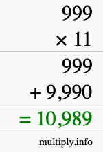 How to calculate 999 times 11 using long multiplication
