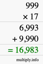 How to calculate 999 times 17 using long multiplication