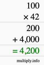 How to calculate 100 times 42 using long multiplication