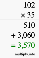 How to calculate 102 times 35 using long multiplication How to calculate 102 times 35 using long multiplication