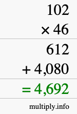 How to calculate 102 times 46 using long multiplication