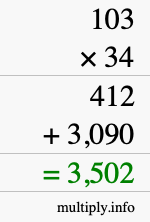 How to calculate 103 times 34 using long multiplication