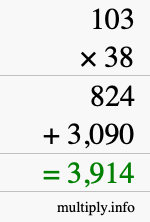 How to calculate 103 times 38 using long multiplication