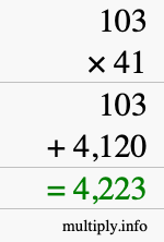 How to calculate 103 times 41 using long multiplication