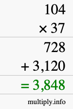 How to calculate 104 times 37 using long multiplication