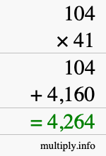 How to calculate 104 times 41 using long multiplication