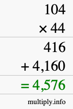 How to calculate 104 times 44 using long multiplication