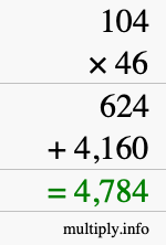 How to calculate 104 times 46 using long multiplication