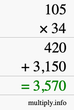 How to calculate 105 times 34 using long multiplication