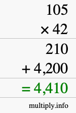 How to calculate 105 times 42 using long multiplication
