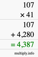 How to calculate 107 times 41 using long multiplication