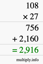 How to calculate 108 times 27 using long multiplication