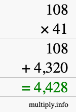 How to calculate 108 times 41 using long multiplication