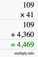 How to calculate 109 times 41 using long multiplication