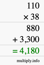 How to calculate 110 times 38 using long multiplication