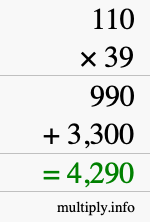 How to calculate 110 times 39 using long multiplication