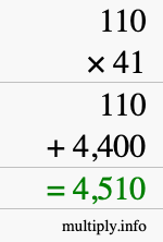 How to calculate 110 times 41 using long multiplication