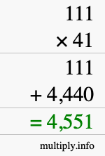 How to calculate 111 times 41 using long multiplication
