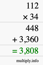 How to calculate 112 times 34 using long multiplication