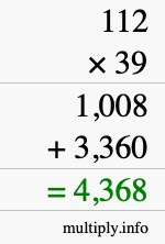 How to calculate 112 times 39 using long multiplication