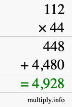 How to calculate 112 times 44 using long multiplication