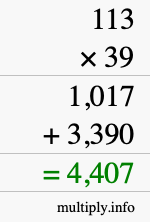 How to calculate 113 times 39 using long multiplication