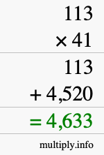 How to calculate 113 times 41 using long multiplication