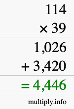 How to calculate 114 times 39 using long multiplication