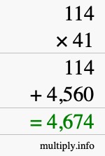 How to calculate 114 times 41 using long multiplication