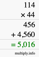 How to calculate 114 times 44 using long multiplication