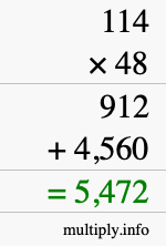 How to calculate 114 times 48 using long multiplication