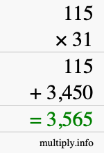 How to calculate 115 times 31 using long multiplication How to calculate 115 times 31 using long multiplication