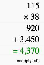 How to calculate 115 times 38 using long multiplication