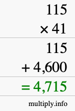 How to calculate 115 times 41 using long multiplication