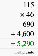 How to calculate 115 times 46 using long multiplication