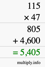 How to calculate 115 times 47 using long multiplication How to calculate 115 times 47 using long multiplication