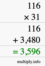 How to calculate 116 times 31 using long multiplication