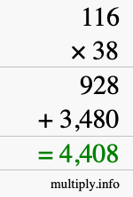 How to calculate 116 times 38 using long multiplication