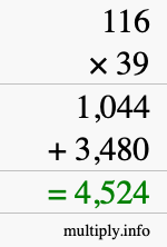 How to calculate 116 times 39 using long multiplication