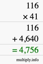 How to calculate 116 times 41 using long multiplication