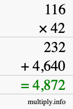 How to calculate 116 times 42 using long multiplication