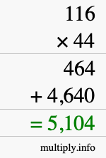How to calculate 116 times 44 using long multiplication