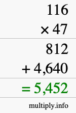 How to calculate 116 times 47 using long multiplication