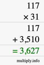 How to calculate 117 times 31 using long multiplication