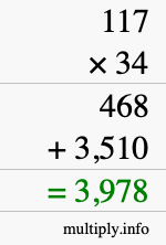 How to calculate 117 times 34 using long multiplication